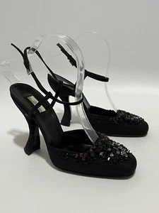 VTG PRADA BLACK JEWEL CURVED HEEL PUMPS 38 - Picture 1 of 12