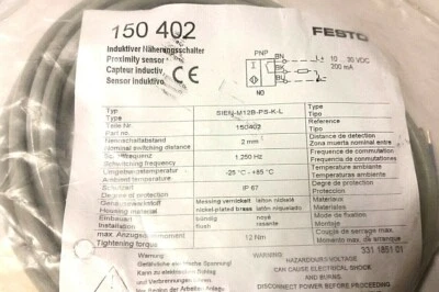 1PC New Festo SIEN-M12B-PS-K-L 150402 Proximity Sensor SIENM12BPSKL - Image 1 of 3