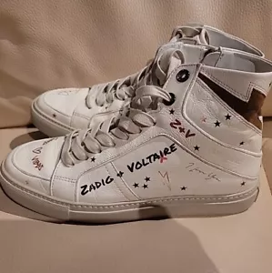 Zadig & Voltaire ZV1747 High Top Flash Crush Leather Sneakers Size 39 - Picture 1 of 9