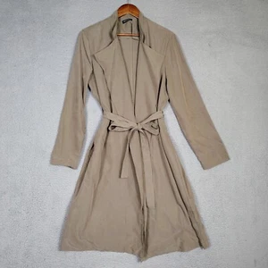 American Apparel Trench Coat Women M/L Taupe Tie Front Mid-Length Lightweight - Picture 1 of 15