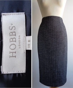 HOBBS Grey Herringbone Midi Pencil Skirt Size 8 Wool Blend - Picture 1 of 19
