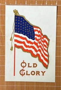 PATRIOTISCHES STOFFETIKETT OLD GLORY ~ 48 STERNE AMERIKANISCHE FLAGGE GOLD FRANSEN & ADLER TOP - Bild 1 von 2