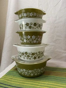 Pyrex Spring Blossom Round Casserole Set With Lids 471-475 - Picture 1 of 20