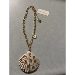 Betsey Johnson Seashell Shell Statement Chain Necklace w/ Flowers & Rhinestones - Picture 1 of 6