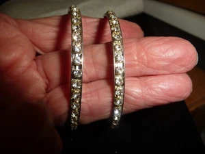WEDDING 2 1/2'' ROUND HOOP FAUX DIAMONDS RHINESTONES PROM PIERC EARRINGS #26/2 - Picture 1 of 5