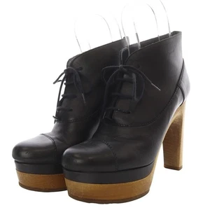 Chloe Boots High Heels Lace-Up Platform Leather Black /Yo7 Women'S - Picture 1 of 7