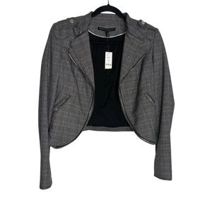 White House Black Market Business Plaid Moto Jacket in Grey w Cabernet Size 2 - Picture 1 of 12