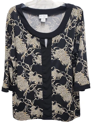 Kate & Mallory Womens Wearable Art Top Size 1X Black Beige Printed 3/4 Sleeve - Image 1 of 4