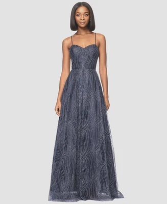 Blondie Nites Juniors' Glitter-Dot Sweetheart-Neck Gown - Navy - 13 - Image 1 of 4