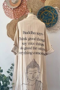 Buddha Duster Jacket Kimono Summer Cotton Lightweight One Size - Picture 1 of 5