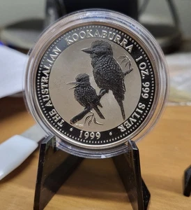 1999 Australien Kookaburra 1 dollaro 1 oncia argento 999 capsula - Foto 1 di 2