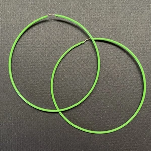 Big 2.5” Hoop Earrings Vintage 1970s 80s Mod Hippie Bright Green Boho Statement - Picture 1 of 1