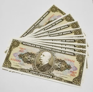 10 Consecutive Serial No. Brasil 5 Cruzeiros Uncirculated Old Notes - Picture 1 of 4