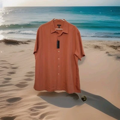 Van Heusen Men's Short Sleeve Button-Up Shirt Size XXL 18-18.5 Orange NEW NWT - Image 1 of 4
