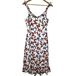 Esperanto Y2K Seta Babydoll Vestito Slip Donna 12 All Over Stampa Farfalla Ruffles - Foto 1 di 16