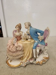 ARTMARK VICTORIAN COUPLE AT TABLE HAVING TEA PORCELAIN FIGURINE - Picture 1 of 24