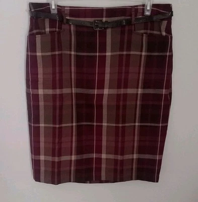 Falda lápiz Roz & Ali multicolor a cuadros con cinturón 2 bolsillos abertura talla 16 Foto 1 de 4