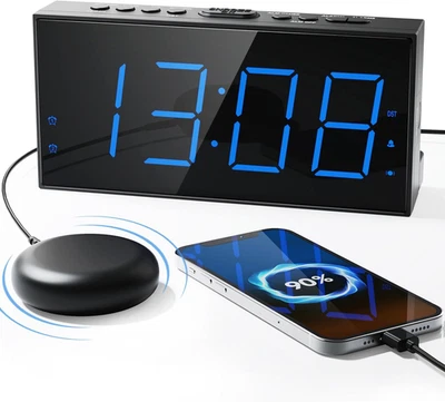 Loud Alarm Clock with Bed Shaker, Vibrating Alarm Clock for Heavy Sleepers/Hard  - Image 1 of 4