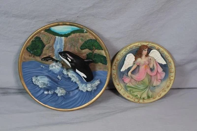 Cadona 1990 косатка кит + ангел 3D рельеф смолы круглый настенные таблички набор из 2 декора - Изображение 1 из 4