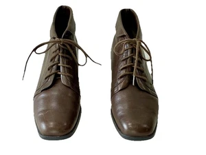 Vintage Booties Brown Lace Up Cottagecore Granny Victorian Ankle Boots Cuffs 7 - Picture 1 of 4