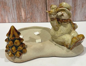 Kerzenhalter im Landhausstil Winterurlaub Schneemann mit Vogel & Kiefer Keramik - Bild 1 von 10