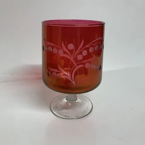 Wendell August Forge Etched Ruby Glass Compote--Signed "C.King" - Picture 1 of 5