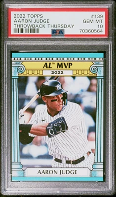 2022 Topps Throwback Thursday Aaron Judge #139, AL MVP, PRINT RUN /2829, PSA 10 - Image 1 of 4