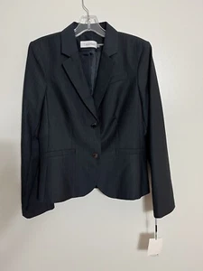 Calvin Klein Damen Karriere Jacke Größe 12 Anthrazit Weiß Nadelstreifen Arbeit Büro - Bild 1 von 4