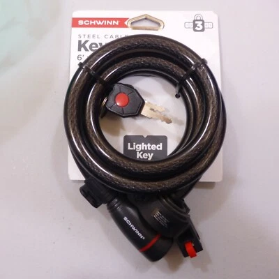 Schwinn Keyed Bicycle Lock + Light 6' x 15mm Vinyl Covered Braided Steel Cable - Image 1 of 4