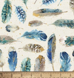David Textiles Ivory White Feathers 100% Cotton Fabric One Yard Precut #FA22 - Picture 1 of 2