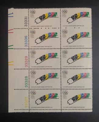 US Plate Block of 10 Scott #1461 Olympics Bob Sled Racing 8 Cent Stamps 1972 - Image 1 of 2