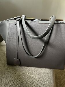 FENDI 3 JOURS Shoulder Hand Bag Tote Leather Gray Grey- Authentic Great Pre-Own