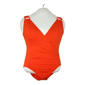 $108 Carmen Marc Valvo One Piece Plunge Swimsuit Rutched Womens Size 10 - Picture 1 of 11