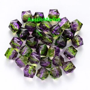 50 x beads two tone green purple colour polygon cube acrylic 7mm faceted crafts - Picture 1 of 1