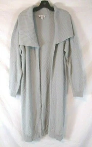 New Denim & Co. Cardigan Sweater Coat Open Front Large Gray Collar Women XC24 - Picture 1 of 6