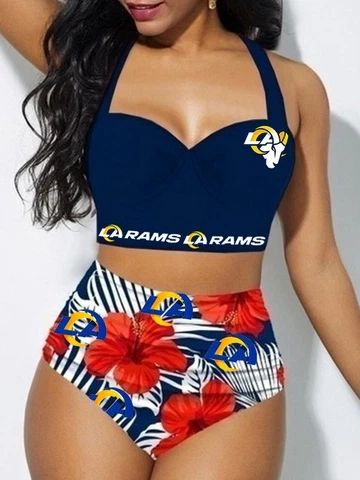 Los Angeles Rams 2PCS High Waist Bikini Set Womens Halter Low Cut Swimsuit Gift Cover