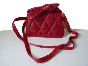 RED FAUX LEATHER QULTED FLAP KNOT BOW DETAIL HANDLE+SHOULDER STRAP MINI BAG - Picture 1 of 5