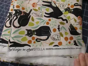 1 Fat Quarter New Cotton Fabric Black Cats & Skulls & Flowers Dear Stella - Picture 1 of 4