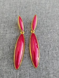 vintage red enamel dangling clip on earrings clips 1980 gold plated - Picture 1 of 6