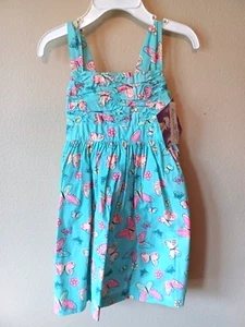 Blueberi Boulevard Girls Butterfly Sundress 4 Turquoise - Picture 1 of 3