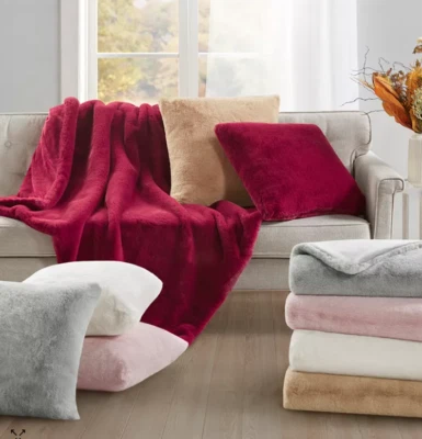 Charter Club Plush Faux Fur Throw, Deep Red / Pomegranate 50" x 60" -  $120.00 - Image 1 of 4