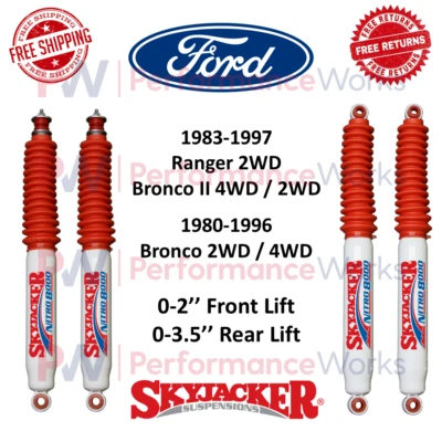 Skyjacker Shocks Set 0-2" Front & 0-3.5" Rear Lifted For Ford Bronco II & Ranger - Image 1 of 4