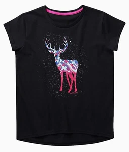 Carhartt Girl’s Shirt Deer Butterfly Mountains Snow Black Short Sleeve Small 8 - Picture 1 of 5