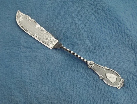 Coin Silver Master Butter Knife by George Lindner mono EF Rare Engine Turned Cover