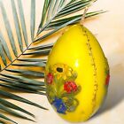 Vtg Large Decorated Easter Egg Candle W/ A Floral Design Unlit 5" Tall Yellow