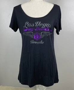 Harley Davidson Women’s Sz L Black Las Vegas Light weight T-Shirt - Picture 1 of 7