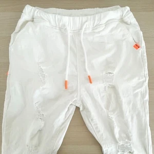 Hamill & Co Denim Distressed Jeans Womens S White Raw Hem Elastic Waist Cropped - Picture 1 of 11