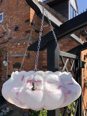 Large Art Deco Glass Scalloped Marbled Flycatcher Plafonnier Pendant Light 38cm - Image 1 of 4