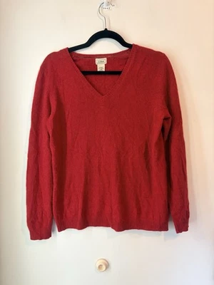 Vintage L L Bean 100% Cashmere Sweater V Neck Super Soft Stretch Womans Lrg Red - Image 1 of 4