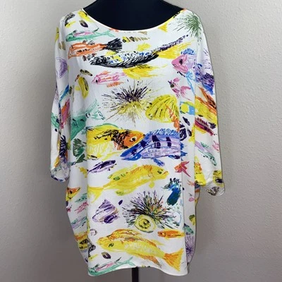 Джемы мира блузка женщин средний яркий Hawiian тропический риф рыбы большого размера - Изображение 1 из 4